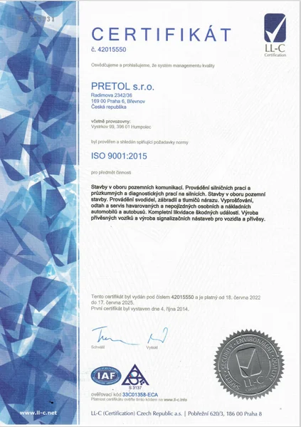 ISO 9001:2015 PRETOL s.r.o.